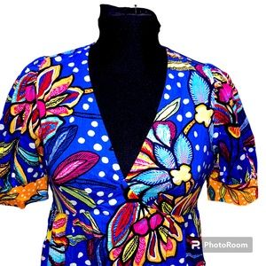 Tabitha Brown x Target Floral Polka Dot Maxi midi Sun Dress Blue Womens Size 6